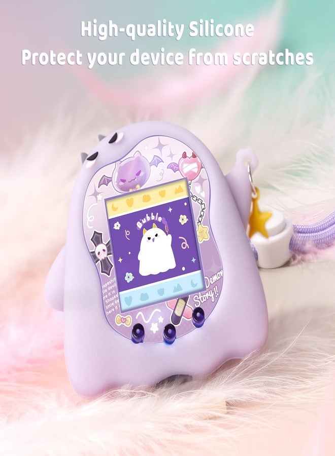 BUBBLELOGUS Luminous Silicone Case for Tamagotchi Uni, Soft Glow in The Dark TPU Protective Cover with Screen Decoration Protector and Adjustable Wrist Strap - Little Devil (Luminous Purple) - Image 2